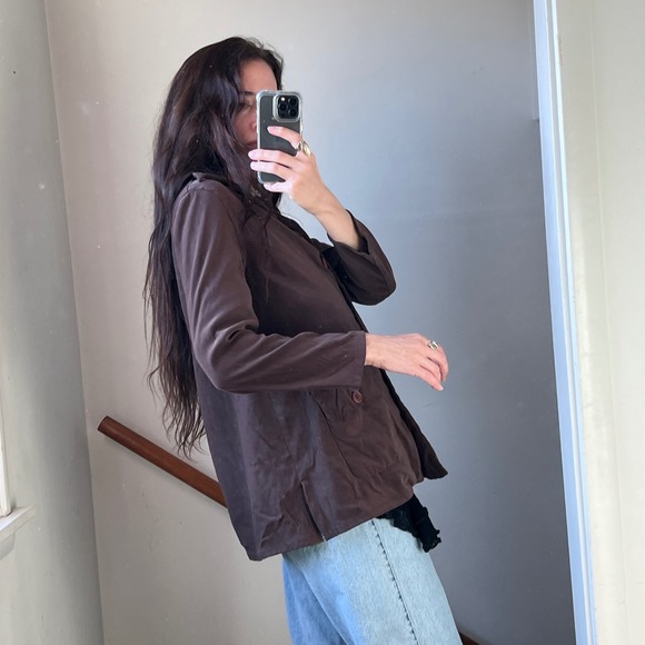 Vintage 90s Max Studio‎ Brown Button Down Jacket Dagger Collar Chic 70s Blazer - Picture 4 of 8